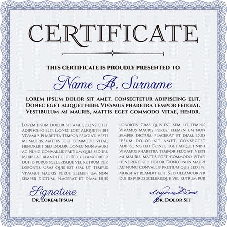 Diploma. With background. Good design. Border, frame. Blue color.