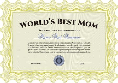 Award: Best Mom in the world. With great quality guilloche pattern. Retro design. 