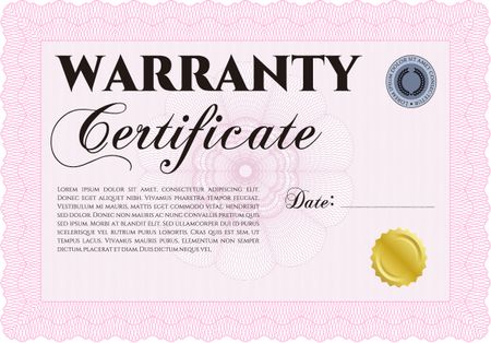 Sample Warranty template. With great quality guilloche pattern. Sophisticated design.