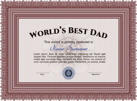 Award: Best dad in the world. With great quality guilloche pattern. Retro design. 