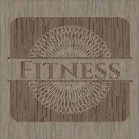 Fitness badge with wooden background