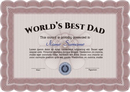 Best Dad Award Template. Excellent complex design. With complex linear background. Vector illustration. 