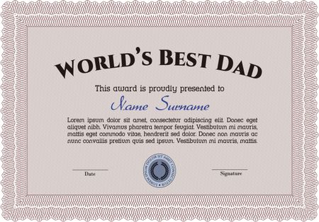 Best Father Award Template. Elegant design. Vector illustration. With guilloche pattern. 