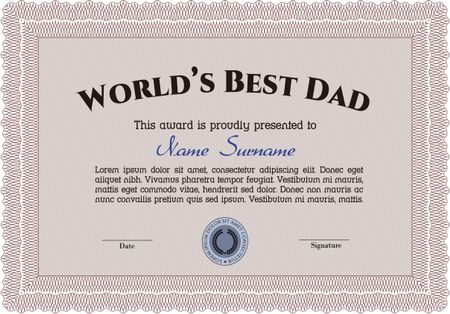 Best Father Award Template. Elegant design. Vector illustration. With guilloche pattern.