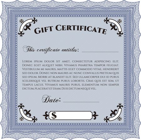 Gift certificate. Detailed. Easy to print. Nice design.