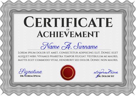 Certificate or diploma template. Customizable, Easy to edit and change colors. Easy to print. Cordial design. Grey color.