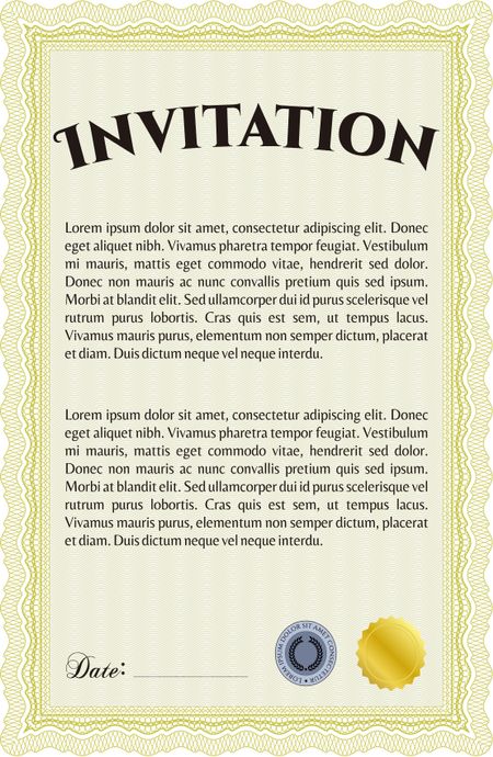 Vintage invitation template. Retro design. Vector illustration. With guilloche pattern. 