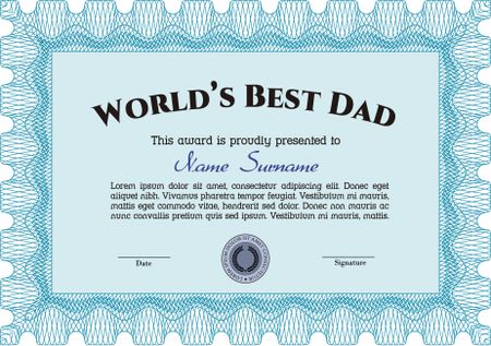 Award: Best dad in the world. Retro design. With great quality guilloche pattern. 