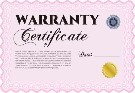 Sample Warranty certificate template. Vector illustration. With guilloche pattern. Retro design. 