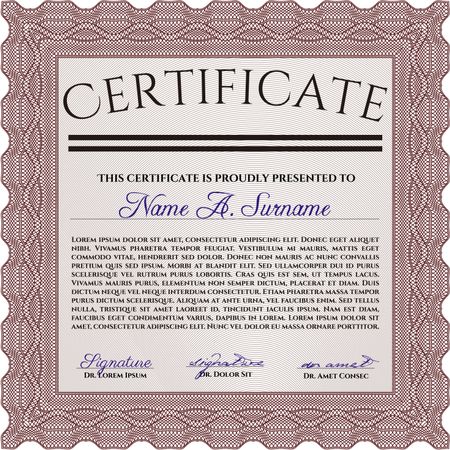 Diploma or certificate template. Lovely design. With complex background. Vector illustration. Red color.