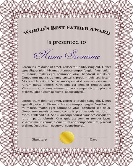 Award: Best dad in the world. With great quality guilloche pattern. Retro design. 