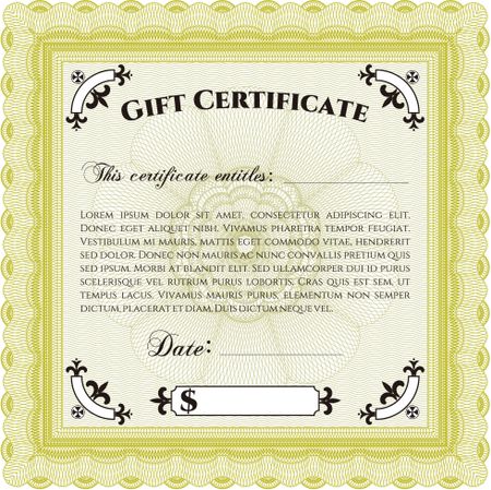 Gift certificate. Cordial design. Easy to print. Detailed. 