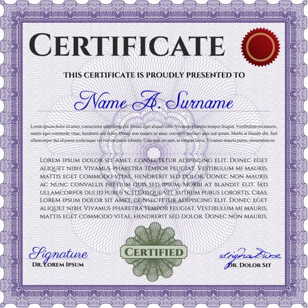Violet Certificate template or diploma template. Complex background. Vector pattern that is used in currency and diplomas.Superior design. 