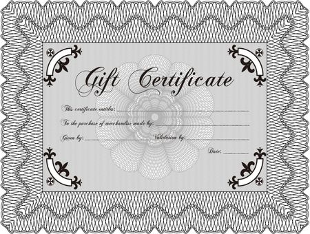 Retro Gift Certificate template. Artistry design. Vector illustration. With complex linear background. 