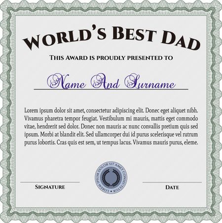 World's Best Dad Award. Complex design. Detailed. Printer friendly. 