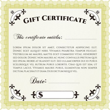 Formal Gift Certificate. Complex background. Border, frame. Lovely design.