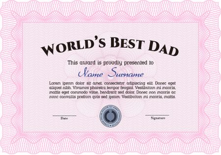 Best Father Award Template. Elegant design. Vector illustration. With guilloche pattern. 