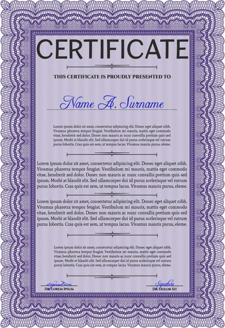 Diploma or certificate template. Vector pattern that is used in currency and diplomas.Superior design. Complex background. Violet color.