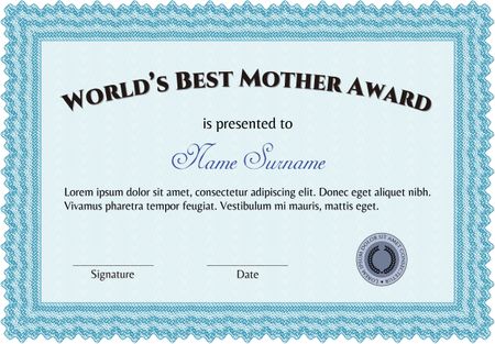 Best Mom Award Template. Excellent complex design. Vector illustration. With complex linear background. 