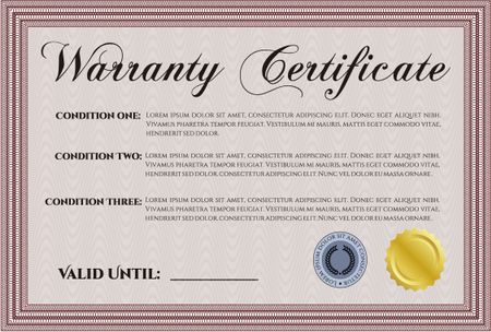 Sample Warranty certificate. Excellent complex design. Vector illustration. With complex linear background.