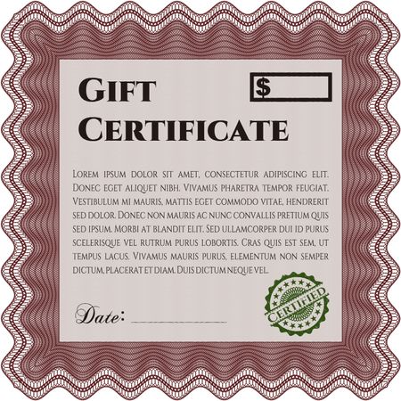 Modern gift certificate template. With great quality guilloche pattern. Sophisticated design. 