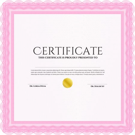 Certificate template or diploma template. Beauty design. Vector pattern that is used in currency and diplomas.Complex background. Pink color.