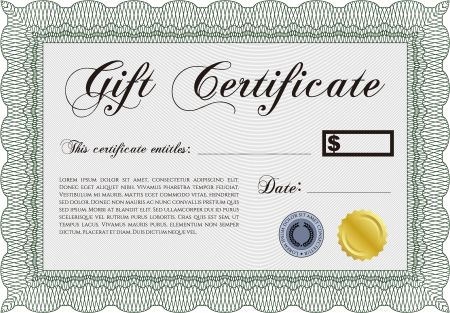 Formal Gift Certificate template. Vector illustration. Elegant design. With guilloche pattern. 