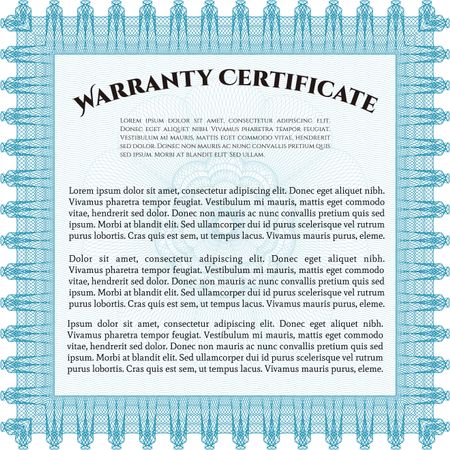 Warranty Certificate template. Easy to print. Nice design. Detailed.