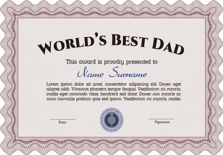 World's Best Dad Award. Complex design. Printer friendly. Detailed. 