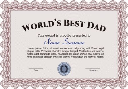 World's Best Dad Award. Complex design. Printer friendly. Detailed.