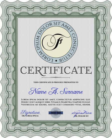 Green Certificate. Complex design. Printer friendly. Detailed. 