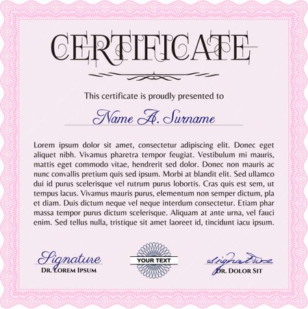 Pink Diploma template or certificate template. Artistry design. With quality background. Vector pattern that is used in money and certificate. 