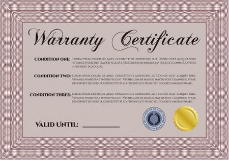 Template Warranty certificate. Superior design. With quality background. Border, frame. 