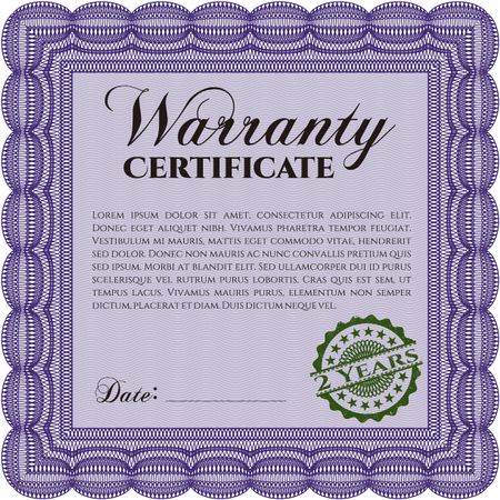 Warranty template or warranty certificate. 