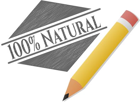 100% Natural emblem drawn in pencil