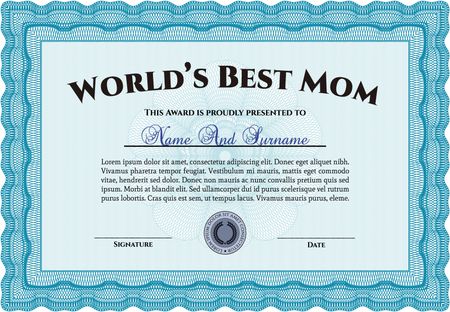 Award: Best Mom in the world. With great quality guilloche pattern. Sophisticated design. 