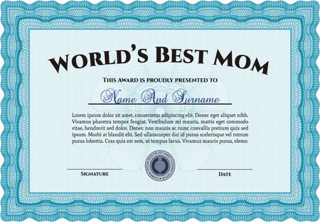 Award: Best Mom in the world. With great quality guilloche pattern. Sophisticated design.