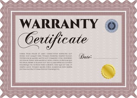 Sample Warranty certificate. With guilloche pattern and background. Excellent complex design. Vector illustration. 