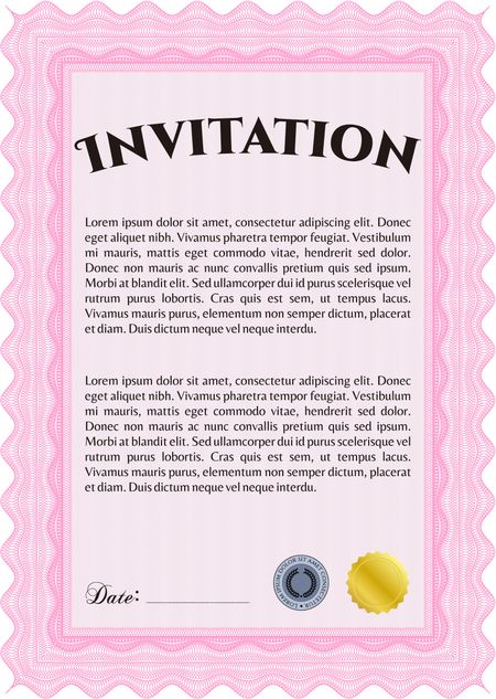 Retro vintage invitation. With great quality guilloche pattern. Sophisticated design. 