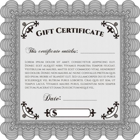 Retro Gift Certificate template. Beauty design. With linear background. Border, frame. 