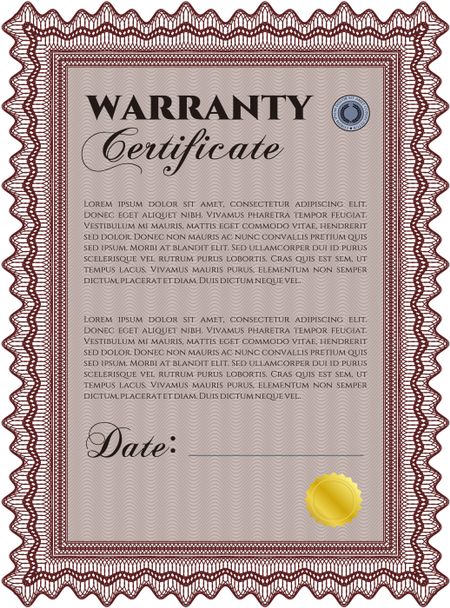 Warranty template or warranty certificate.