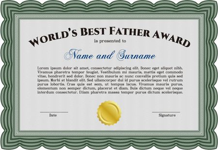 Best Father Award Template. Vector illustration. With guilloche pattern and background. Elegant design.