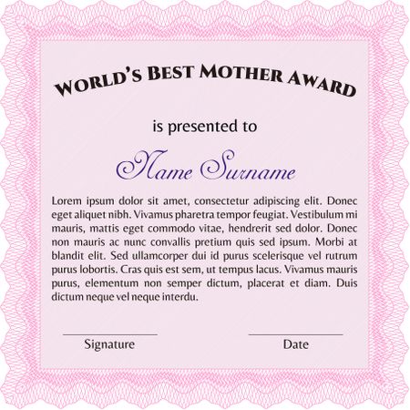 World's Best Mom Award. Detailed. Printer friendly. Complex design. 