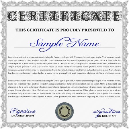 Grey Diploma or certificate template. Superior design. Complex background. Vector pattern that is used in currency and diplomas.
