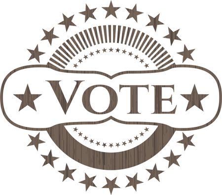 Vote badge with wooden background