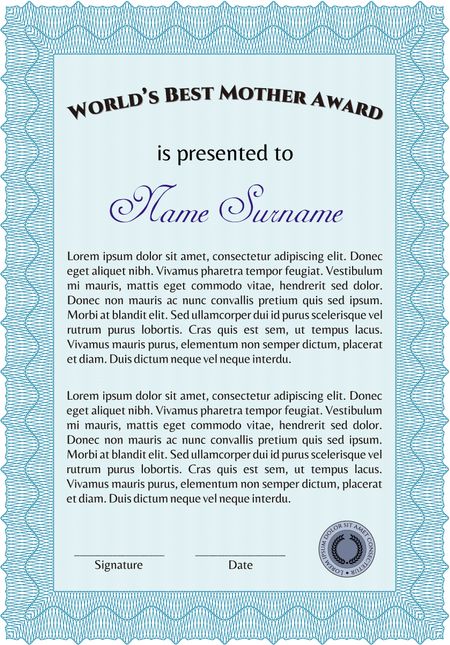 World's Best Mom Award Template. Customizable, Easy to edit and change colors. Good design. With complex background. 