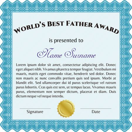 Best Father Award Template. With guilloche pattern. Elegant design. Vector illustration. 
