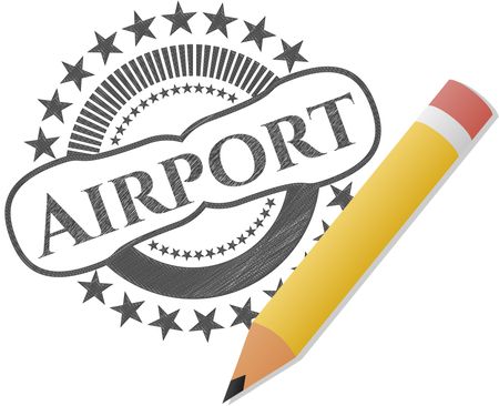 Airport emblem drawn in pencil