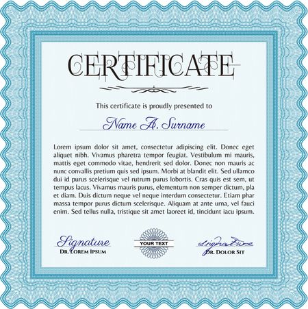 Diploma or certificate template. Vector pattern that is used in currency and diplomas.Complex background. Superior design. Light blue color.