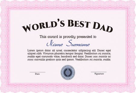 Best Father Award. Artistry design. With complex linear background. Border, frame. 